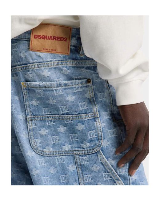 DSquared² Blue Light Wash Baggy Carpenter Jeans for men
