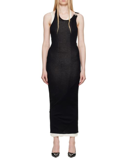 Jean Paul Gaultier Black Ribbed Double Layer Midi Dress