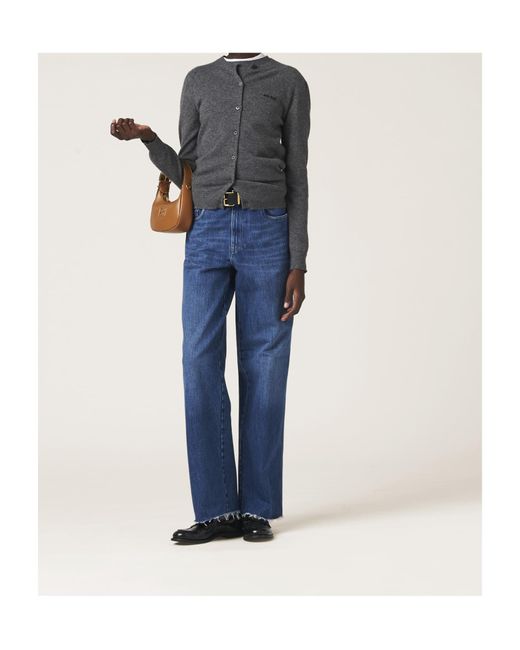 Miu Miu Blue Wide-Leg Logo Jeans