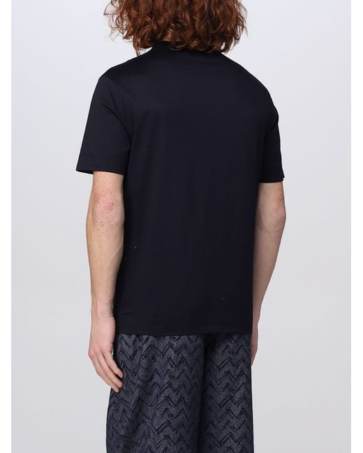 Emporio Armani Blue Embroidered-Logo Cotton T-Shirt for men