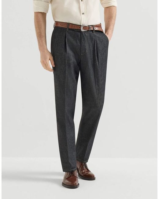 Brunello Cucinelli Gray No-Fade Lightweight Denim Trousers With Pleat for men