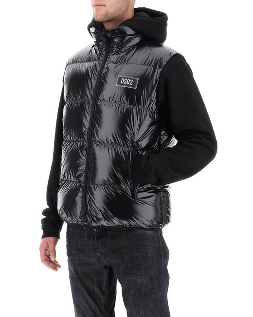 DSquared² Gray Logo Patch Zipped Padded Gilet for men