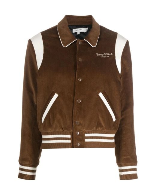 Sporty & Rich Brown Logo-Embroidered Corduroy Bomber Jacket