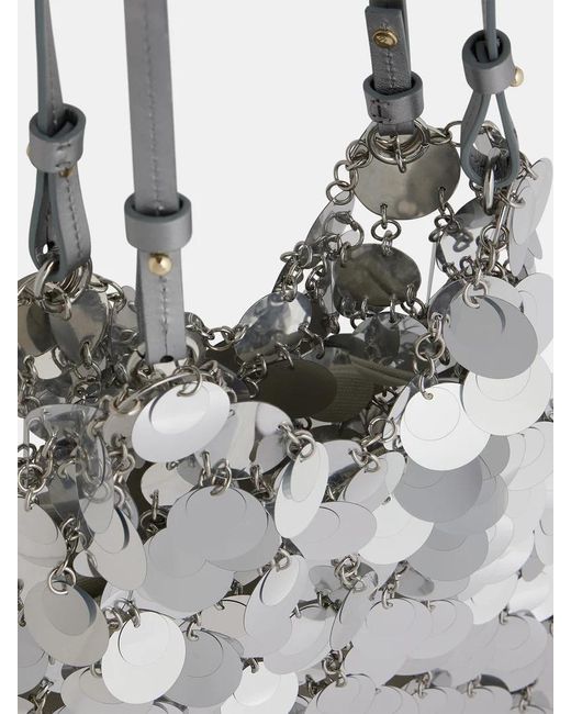 Rabanne White Sequinned Open Top Large Shoulder Bag