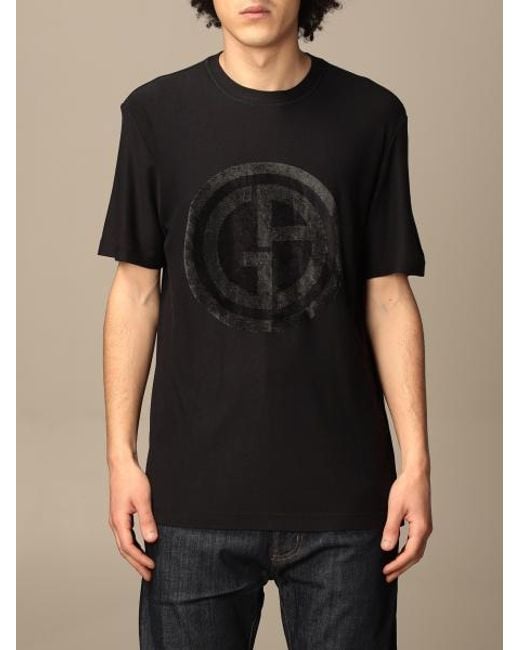 Giorgio Armani Black Flocked T-Shirt for men