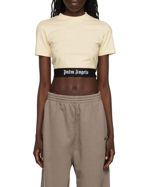 Palm Angels Natural Logo-Print Short-Sleeve T-Shirt