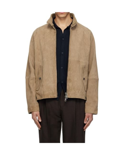 Boss Natural Long-Sleeved Stand-Up Collar Leather Jacket for men