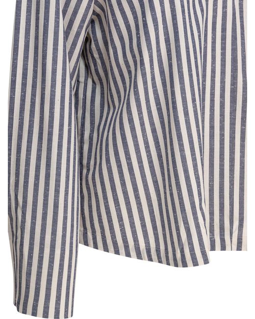 Ines De La Fressange Paris Blue Striped-Pattern Cotton Shirt