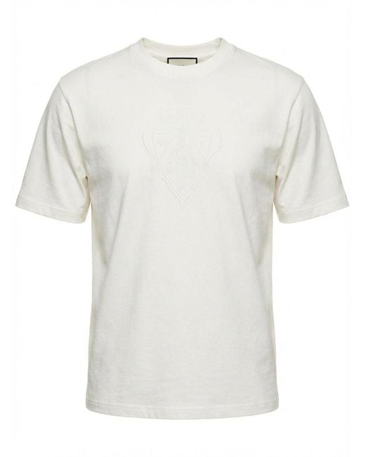 Gucci White Logo Detailed Crewneck T-Shirt for men
