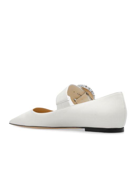 Jimmy Choo White Melva Pointed Toe Ballerina Shoes