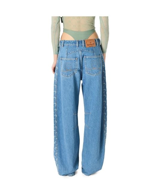 MARINE SERRE Blue Relaxed-Fit Light Denim Baggy Jeans