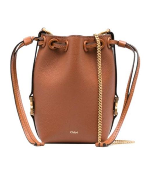 Chloé Brown Micro Marcie Leather Bucket Bag