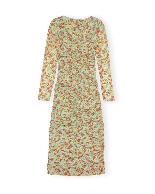 Ganni White Printed Mesh Midi Dress