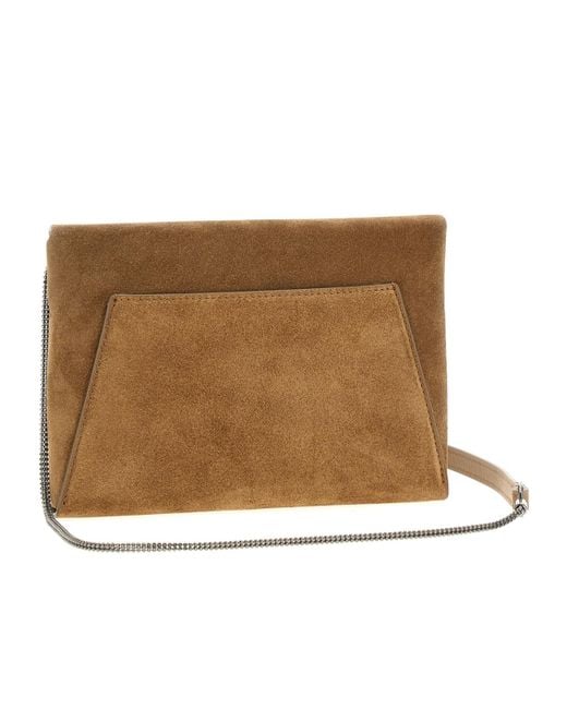 Brunello Cucinelli Brown Logo Debossed Envelope Shoulder Bag