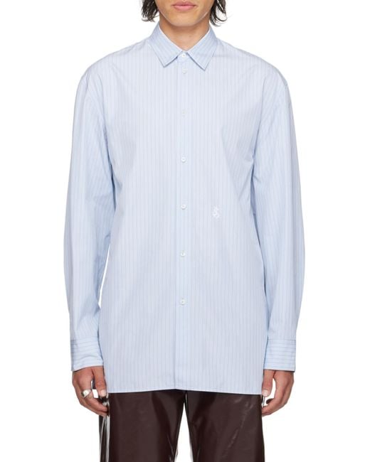 Jil Sander Blue Logo Embroidered Striped Shirt for men