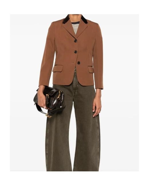 Marni Brown Velvet-Collared Button Blazer