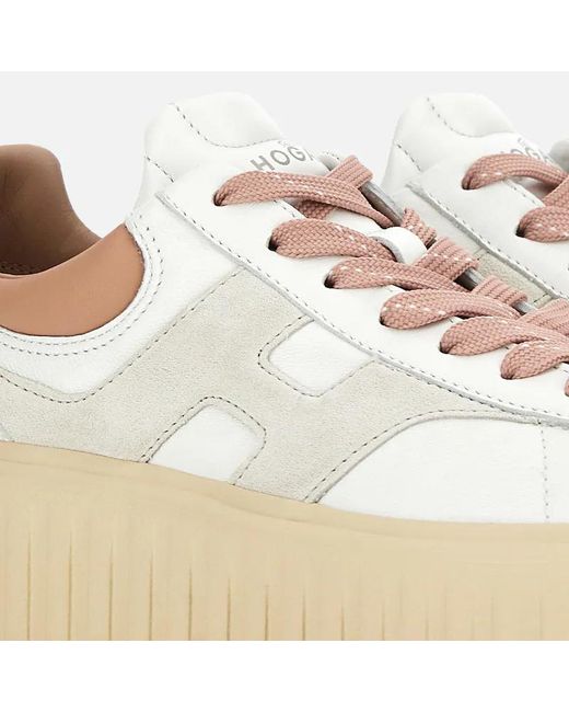 Hogan Natural H-Striped Round Toe Sneakers