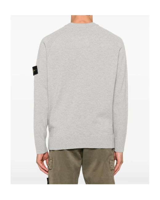 Stone Island Gray Logo Patch Crewneck Sweater for men
