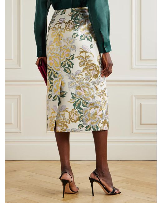 Carolina Herrera Metallic Floral Pattern Midi Skirt