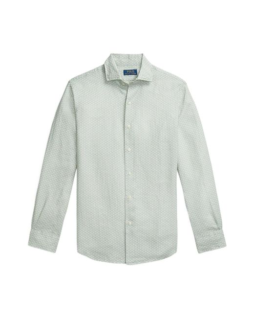 Polo Ralph Lauren Blue Custom Fit Mallet-Print Linen Shirt for men