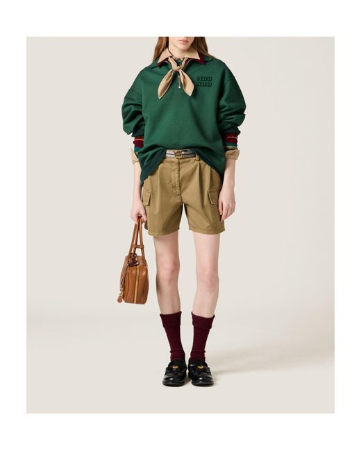 Miu Miu Natural Garment-Dyed Cotton Satin Shorts