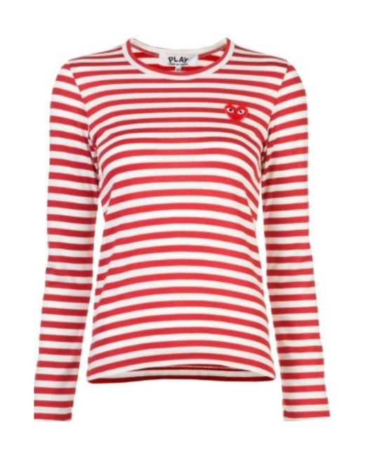 COMME DES GARÇONS PLAY Red Heart-Motif Striped Top