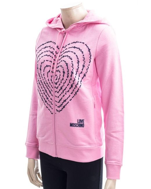 Moschino Pink Heart Print Zipped Hoodie