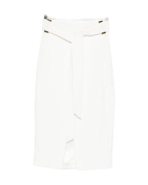 Elisabetta Franchi White Tied Waist Zip-Detailed Midi Skirt
