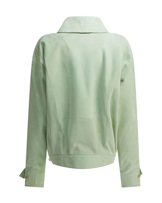 Auralee Green Lapel Leather Jacket
