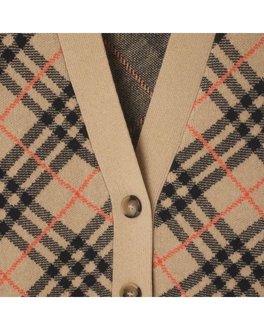 Burberry Brown Checked V-Neck Buttoned Cardigan