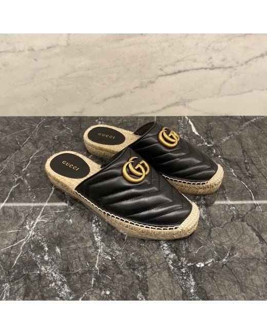 Gucci Brown Leather Espadrille With Double G