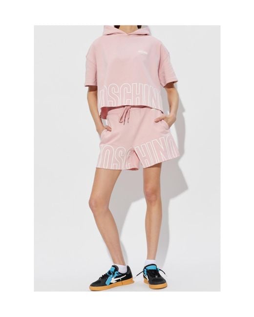 Moschino Pink Logo Print Sweat Shorts