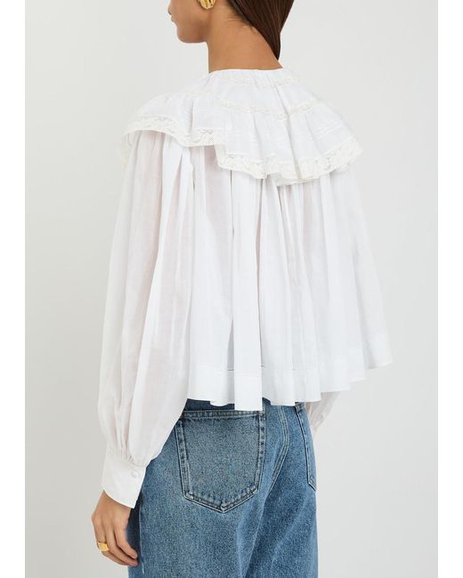 Chloé White Ruffled Cotton Blouse