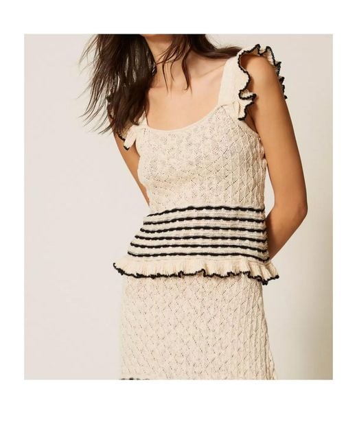Twinset Natural Striped-Detail Ruffled Blouse