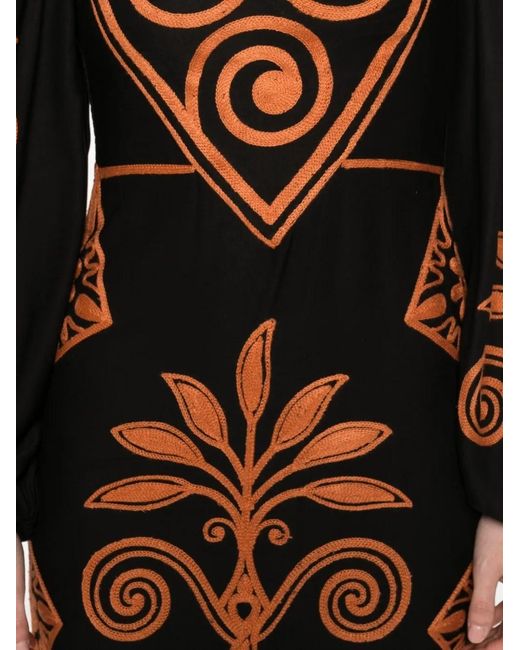 Farm Rio Black Cornely Ainika Long-Sleeve Midi Dress