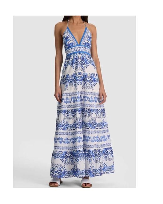Alice + Olivia Blue Karolina Printed Halterneck Maxi Dress