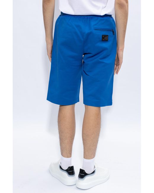 Dolce & Gabbana Blue Thigh-Length Drawstring Track Shorts for men