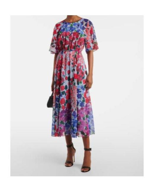 Carolina Herrera Multicolor Floral Gathered Midi Dress