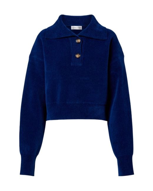 Victoria Beckham Blue Cropped Cotton-Blend Velvet Sweatshirt