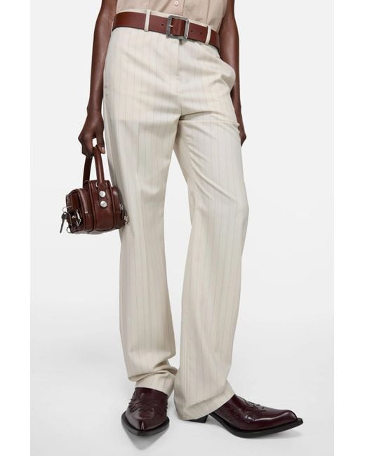Acne Natural Wool Pinstripe Trousers