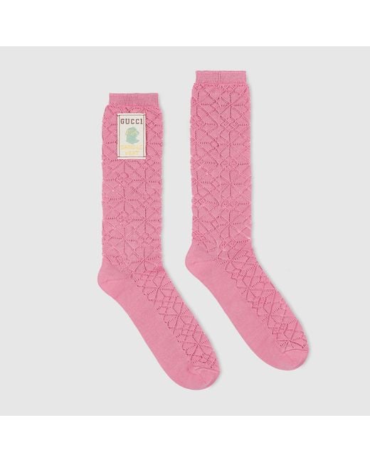Gucci Pink Logo-Patch Perforated-Knit Socks