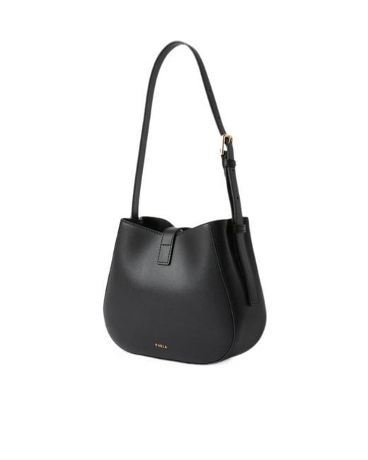 Furla Black Large Buckle-Detail Leather Bucket Bag