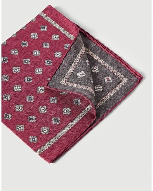 Brunello Cucinelli Red Silk Pocket Square With Medallion Design for men