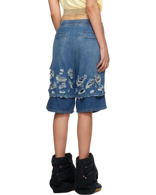 DIESEL Blue Distressed-Effect Denim Shorts for men