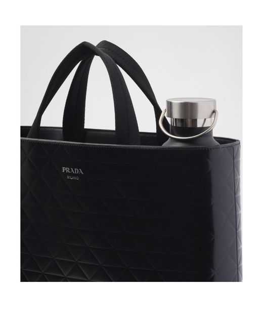 Prada Black Embossed-Printed Top Handle Bag for men