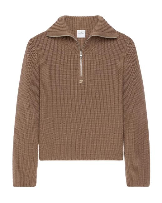 Courreges Brown Half-Zip Ribbed-Knit Sweater