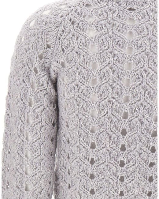 Eleventy Gray Openwork Cable Knit Sweater