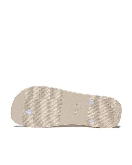 Boss White Logo Herringbone Slippers for men