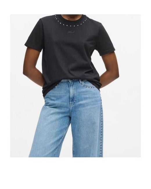 Karl Lagerfeld Black Stud-Embellished Crew-Neck T-Shirt