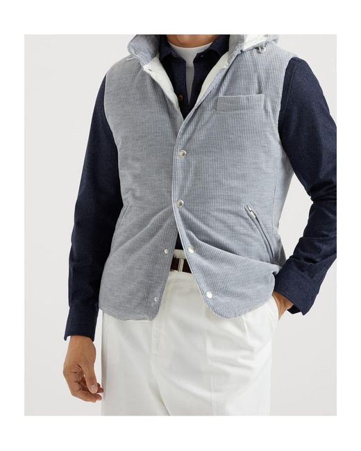 Brunello Cucinelli White Corduroy Down Gilet for men